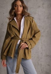 Zielona Kurtka z Bawełny i Wiskozy o Fasonie Krótkiego Trencza Abicara. Zielone kurtki damskie Renee, l, bez wzorów, z bawełny, z kapturem. Za 159.99 zł.