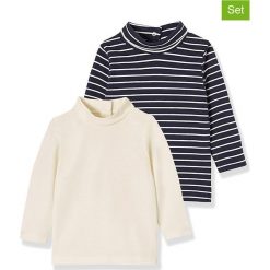 Bluzy (2 szt.) w kolorze kremowym i niebieskim. Białe bluzy dla niemowląt Vertbaudet Boys, bez wzorów, bez ramiączek, bez kaptura. W wyprzedaży za 29.95 zł.