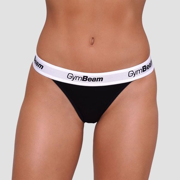 Stringi damskie 3Pack z elastycznym pasem. Czarne stringi damskie GYMBEAM, l, bez wzorów, z bawełny. Za 73.90 zł.