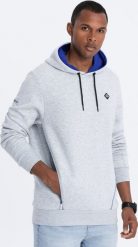Ombre Bluza męska z kapturem z kieszenią na zamek - szary melanż V5 OM-SSNZ-22FW-006 XL. Szare bluzy męskie Ombre, m, bez wzorów, z kapturem. Za 89.99 zł.