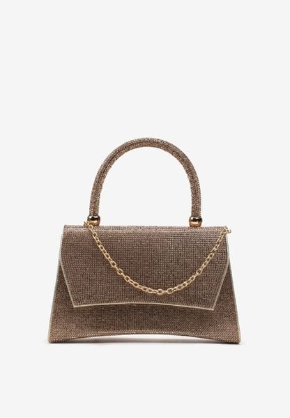 Złota Mała Torebka w Cyrkonie z Rączką i Łańcuszkiem Bremia. Żółte torby na ramię damskie Born2be, bez wzorów, eleganckie, małe, bez dodatków. Za 109.99 zł.