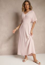 Jasnoróżowa Sukienka o Rozkloszowanym Kroju z Gumką w Talii Iffine. Czerwone sukienki damskie Renee, na co dzień, l, bez wzorów, eleganckie, bez kołnierzyka, bez ramiączek, maxi, rozkloszowane. Za 49.99 zł.