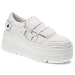 Białe Sneakersy Armodo Stylowe Obuwie Na Platformie. Białe półbuty damskie Armodo, bez wzorów, z jeansu, eleganckie, bez obcasa, na platformie, bez zapięcia. Za 329.00 zł.