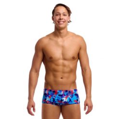 Strój do pływania Funky Trunks Messy Messy Messy - sidewinder. Niebieskie kąpielówki męskie FUNKY TRUNKS, m, bez wzorów, do pływania. Za 159.00 zł.