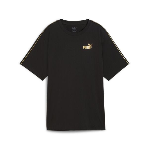 Damska koszulka ESS TAPE MINIMAL GOLD PUMA Black. Białe koszulki sportowe damskie Puma, xs, bez wzorów, bez kołnierzyka, bez ramiączek, na fitness i siłownię. W wyprzedaży za 109.40 zł.
