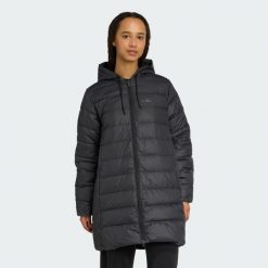Parka z kapturem Essentials CLIMAWARM 3-Stripes Light Down. Czarne parki damskie Adidas, xl, bez wzorów, sportowe, z kapturem. Za 649.00 zł.