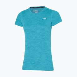 Koszulka do biegania damska Mizuno Impulse Core Tee. Niebieskie koszulki sportowe damskie Mizuno, uniwersalny, bez wzorów, z materiału, bez kołnierzyka, bez ramiączek, do biegania. Za 62.99 zł.