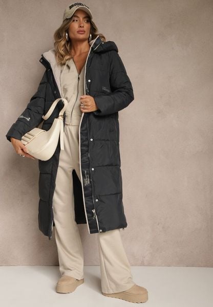 Granatowa Pikowana Kurtka o Długim Kroju z Kapturem i Suwakami po Bokach Tevitte. Niebieskie kurtki damskie Renee, l, bez wzorów, z dzianiny, z kapturem. Za 339.99 zł.