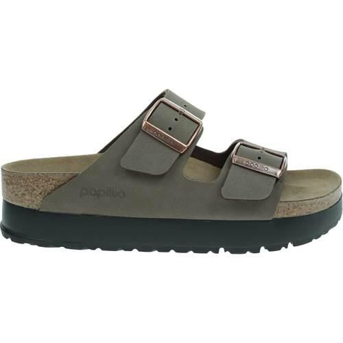 Klapki damskie Birkenstock Papillio Arizona Flex Platform. Brązowe klapki damskie Birkenstock, bez wzorów, z gumy, bez obcasa. Za 332.10 zł.