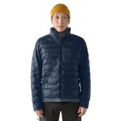 Kurtka puchowa Haglöfs ROC Flash Down. Niebieskie kurtki męskie Haglöfs, bez wzorów, z puchu, sportowe, bez kaptura. W wyprzedaży za 893.25 zł.