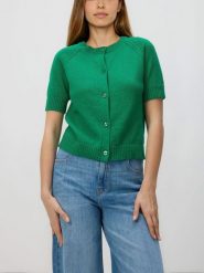 Kardigan z krótkim rękawem - zielony. Zielone kardigany damskie Reserved, l, bez wzorów, z bawełny, krótkie. Za 119.99 zł.