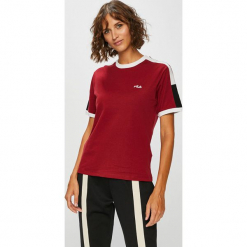 Fila - Top. Szare topy damskie Fila, z bawełny, z okrągłym kołnierzem, z krótkim rękawem. W wyprzedaży za 119.90 zł.