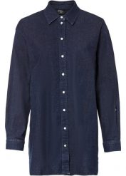 Bluzka dżinsowa oversize ze stretchem. Niebieskie bluzki damskie bonprix, bez wzorów, bez kołnierzyka, bez ramiączek. Za 139.99 zł.