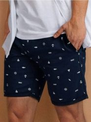 Szorty slim z wiązaniem w talii - granatowy. Niebieskie szorty męskie Sinsay, l, bez wzorów. Za 29.99 zł.