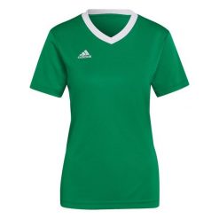 Koszulka piłkarska damska Adidas Entrada 22 Jersey. Zielone koszulki sportowe damskie Adidas, xs, bez wzorów, z jersey, sportowe, bez kołnierzyka. Za 69.99 zł.