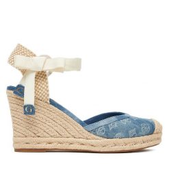 Espadryle Guess. Niebieskie sandały damskie Guess, z aplikacjami, bez obcasa, bez zapięcia. Za 319.99 zł.