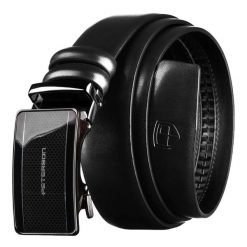Czarny pasek męski z automatyczną klamrą wykonany ze skóry naturalnej Peterson PTN A018-AB-BLACK. Czarne paski damskie Peterson, bez wzorów, ze skóry, eleganckie. Za 69.99 zł.