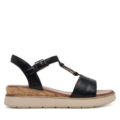 Sandały Tamaris. Czarne sandały damskie Tamaris, bez wzorów, bez obcasa, na koturnie, bez zapięcia. Za 279.99 zł.