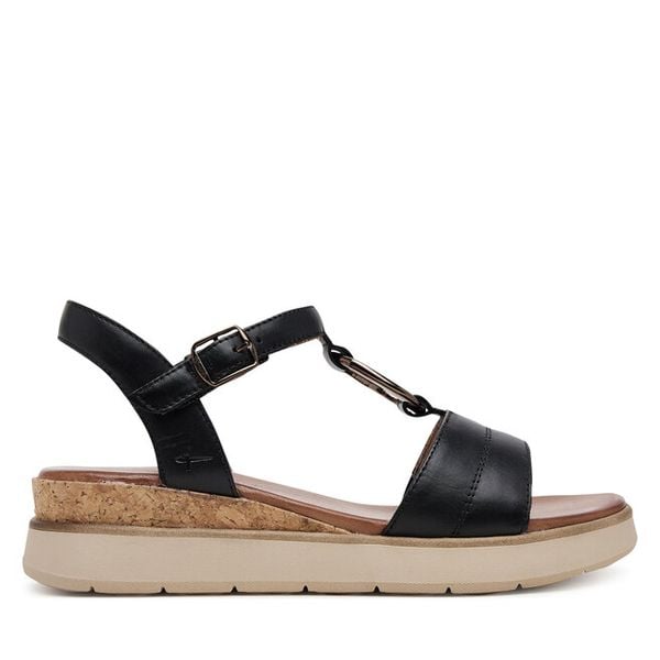 Sandały Tamaris. Czarne sandały damskie Tamaris, bez wzorów, bez obcasa, na koturnie, bez zapięcia. Za 279.99 zł.