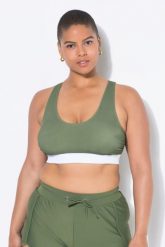 Damski Top bikini miękkie miseczki w tylu bokserskim. Zielone bikini damskie Ulla Popken, plus size, bez wzorów, z elastanu, bez kołnierzyka, bez ramiączek. Za 121.99 zł.