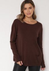 Brązowy Sweter z Kaszmirem i Ozdobnymi Kieszeniami Sanarea. Brązowe swetry damskie Born2be, bez wzorów, z jeansu, eleganckie, bez kołnierzyka, bez ramiączek, długie, bez kaptura. Za 99.99 zł.