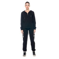Bluza miękka z bawełna z kaptur na co dzień. Czarne bluzy damskie LEONE 1947 APPAREL, bez wzorów, z bawełny, na fitness i siłownię. W wyprzedaży za 273.65 zł.