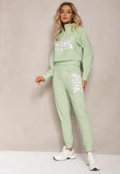 Jasnozielony Komplet z Napisem Bluza Krótka i Spodnie ze Ściągaczami Nimilia. Zielone bluzy damskie Renee, l, bez wzorów, bez kaptura. Za 69.99 zł.
