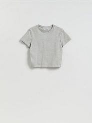 Bawełniany t-shirt - jasnoszary. Szare t-shirty damskie Reserved, l, bez wzorów, z bawełny, bez kołnierzyka. Za 25.99 zł.