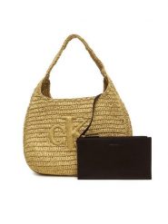 Calvin Klein Torebka Bold Ck Raffia Lg Shoulder Bag LV04F3448G Beżowy. Brązowe torebki do ręki damskie Calvin Klein, bez wzorów, bez dodatków. Za 529.99 zł.