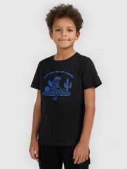 4F T-shirt regular z nadrukiem chłopięcy - czarny 146 (10-11 lat). Czarne t-shirty dla chłopców 4f, bez wzorów, z bawełny, bez ramiączek. Za 39.99 zł.