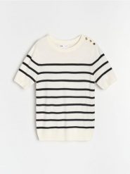 Sweter z krótkim rękawem - wielobarwny. Swetry damskie Sinsay, l, bez wzorów, bez kołnierzyka, bez ramiączek, krótkie, bez kaptura. W wyprzedaży za 22.99 zł.