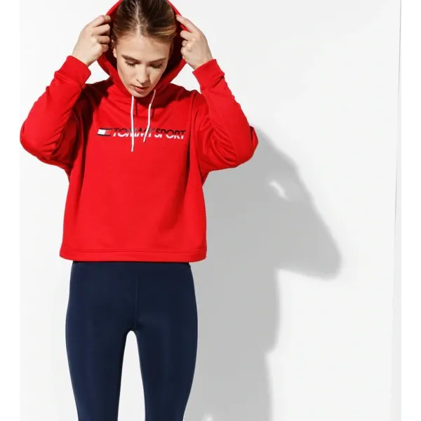 Tommy Sport Bluza Z Kapturem Cropped Vertical Logo , czerwony, rozmiar XS. Czerwone bluzy damskie Tommy Hilfiger, s, bez wzorów, z materiału, z kapturem. W wyprzedaży za 279.99 zł.