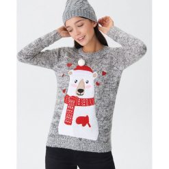 Sweter ze świąteczną aplikacją - Jasny szar. Szare swetry damskie House. Za 79.99 zł.