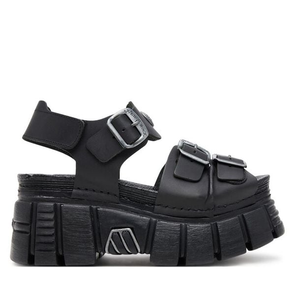 Sandały NEW ROCK. Czarne sandały damskie NEW ROCK, bez wzorów, bez obcasa, na koturnie, bez zapięcia. Za 649.99 zł.
