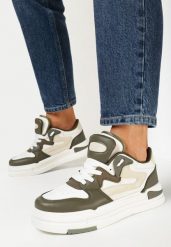 Zielono-Białe Sneakersy z Imitacji Skóry z Ozdobnymi Wstawkami Xavara. Brązowe obuwie sportowe damskie Born2be, bez wzorów, ze skóry. Za 109.99 zł.