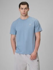 4F T-shirt regular gładki męski - niebieski L. Niebieskie t-shirty męskie 4f, l, bez wzorów, z bawełny, klasyczne, bez kołnierzyka. Za 59.99 zł.