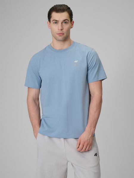4F T-shirt regular gładki męski - niebieski L. Niebieskie t-shirty męskie 4f, l, bez wzorów, z bawełny, klasyczne, bez kołnierzyka. Za 59.99 zł.