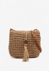 Ciemnobeżowa Pleciona Torebka z Frędzlami Tirauri. Brązowe torebki shopper damskie Renee, bez wzorów, z jeansu, bez dodatków. Za 54.99 zł.