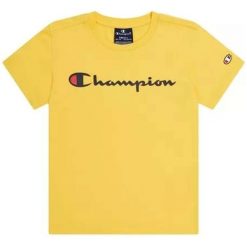 Koszulka sportowa chłopięca Champion 306832YS107. Żółte t-shirty dla chłopców Champion, bez wzorów, z materiału, bez ramiączek. Za 138.30 zł.