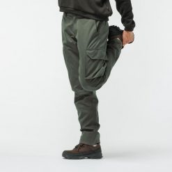 Spodnie myśliwskie 500 Warm wodoodporne. Brązowe spodnie sportowe męskie SOLOGNAC, l, bez wzorów, z materiału, outdoorowe. Za 269.99 zł.