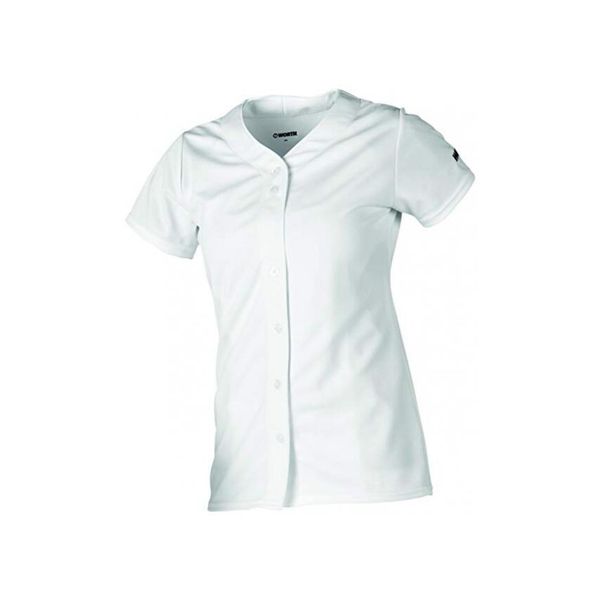 Damska koszulka softballowa z pełnym guzikiem. Białe koszulki sportowe damskie WORTH, xl, bez wzorów, bez kołnierzyka. Za 129.95 zł.