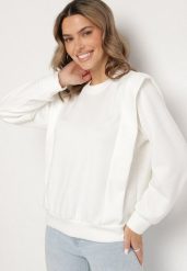 Biała Bluza z Wiskozą z Podkreśloną Linią Ramion Alithra. Białe bluzy damskie Born2be, z aplikacjami, z jeansu, bez kaptura. Za 79.99 zł.