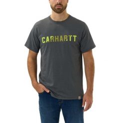 Koszulka męska T-shirt Carhartt Force Midweight Block Logo. Szare koszulki sportowe męskie Carhartt, m, bez wzorów, sportowe, bez kołnierzyka. Za 146.99 zł.