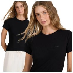 T-shirt slim gładki damski 4F 4FWMM00TTSHF2255. Czarne t-shirty damskie 4f, xl, bez wzorów, z bawełny, klasyczne, bez kołnierzyka. Za 29.99 zł.