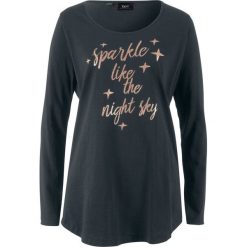 Długi shirt bawełniany z połyskującym nadrukiem bonprix czarny z nadrukiem. Bluzki damskie bonprix. Za 21.99 zł.