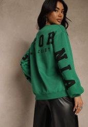 Zielona Bluza Ocieplana z Bawełną Ozdobiona Napisem Fezurra. Zielone bluzy damskie Renee, m, bez wzorów, z bawełny, bez kaptura. Za 64.99 zł.