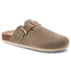 Klapki damskie Vinceza, cholewka ze skóry naturalnej zamszowej wsuwany fason korkowa lekka amortyzująca podeszwa, brązowa, 101332. Brązowe klapki damskie VINCEZA, bez wzorów, ze skóry, eleganckie, bez obcasa. Za 129.00 zł.