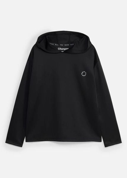 Bluza z kapturem oversize, szybkoschnąca. Czarne bluzy damskie bonprix, bez wzorów, z kapturem. Za 94.99 zł.
