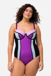 Damski Strój kąpielowy miękkie miseczki fiszbiny regulowane ramiączka. Czarne kostiumy jednoczęściowe damskie Ulla Popken, plus size, bez wzorów, z elastanu, plus size, do pływania. Za 223.99 zł.