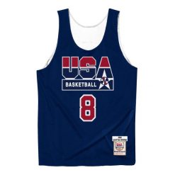 Autentyczna koszulka drużyny USA reversible practice Scottie Pippen. Niebieskie koszulki sportowe męskie Mitchell & Ness, bez wzorów, z jersey, bez kołnierzyka, bez ramiączek, do koszykówki. Za 377.50 zł.